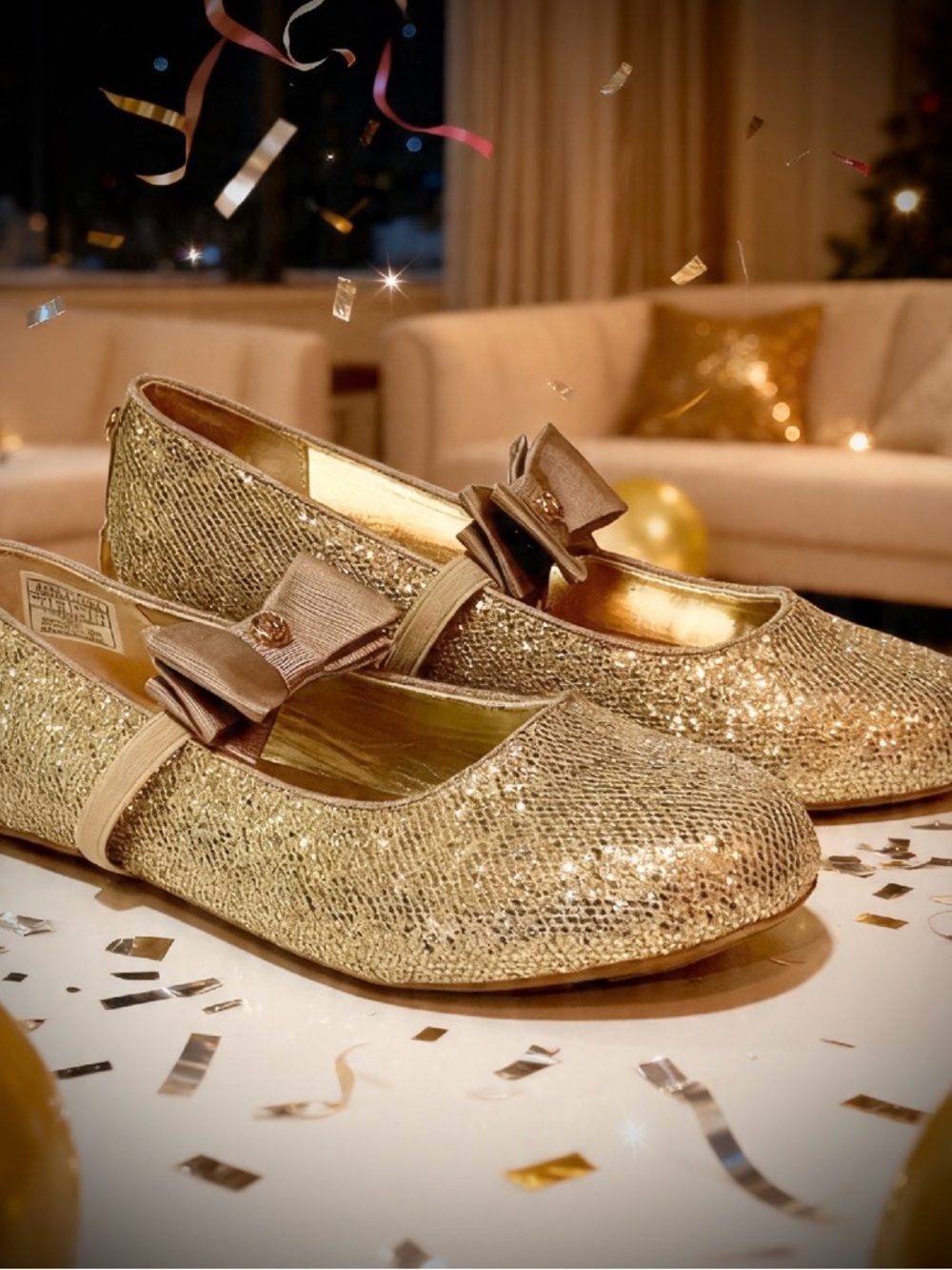 MICHAEL Michael Kors Kids Gold Sparkle Mary Jane Flats with Bow